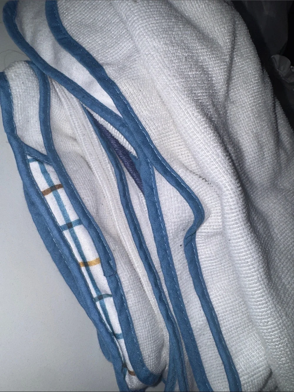 4 White Baby Hooded Towel with Blue Trim and Embroidered Lion